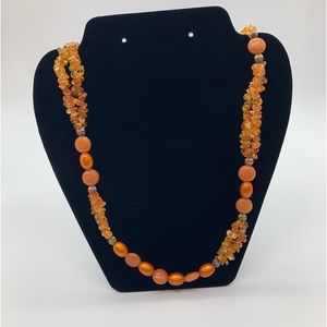Vintage Orange Carnelian Style Hand Beaded Necklace 28”